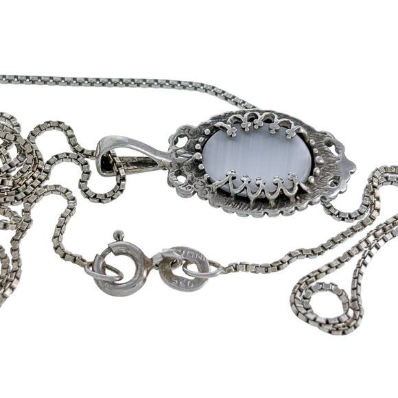 White Cat's Eye Pendant ONLY | Vintage Sterling Silver 925 - Picture 3 of 4